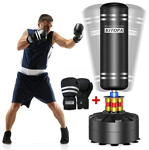 Kitopa Boxsack Stehend, 178CM Freistehender Boxsack mit Training Schaumstoffhülse, MMA Boxsack Set mit Starken Saugnapf Basis für Fitnessstudio
