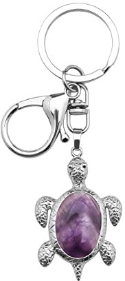 Be In Your Mind Natürlicher Amethyst Meeresschildkröte Anhänger Charm Schlüsselanhänger mit Karabinerverschluss für Geldbörse Rucksack Handtasche Handy