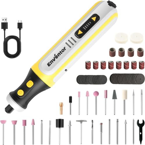 ENVENTOR 8V Outil Rotatifs Multifonction Sans Fil avec 80 Accessoires Kit, 5 Vitesse Variable 5000-28000 RPM, Charge USB, Mini Outil Rotatif Pour Gravure, Meulage, Polissage, PerçAge, Nettoyage