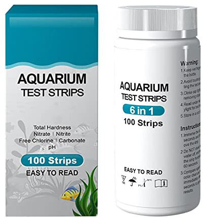 Voiakiu Test pour Aquarium - Test pour Aquarium 6 en 1 - Kit Test l'eau 100 pièces, Tests dureté générale, Nitrite, Nitrate, PH, dureté carbonatée, Chlore