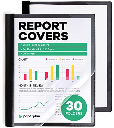 Report Covers - (30 Set), 8.5 x 11 Letter Size, 3-Prong Fasteners, Clear Front Plastic Folders - Perfect for Presenting Resumes, Proposals, and More with Professionalism