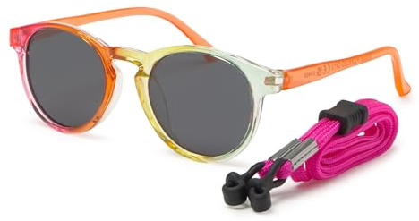 Kiddus Gafas de Sol Niña 4 a 7 Años, Polarizadas UV400 CAT3, Montura TR90 Flexible y Ligera, Sin BPA, con Cuerda Ajustable, Protección 100% UVA UVB, Cumple Normativa ISO y CE