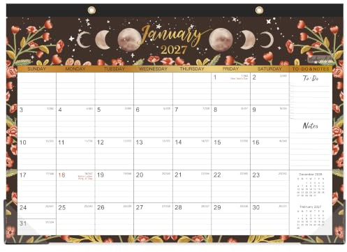Desk Calendar 2026-2027 - Desk/Wall Calendar, JUL 2026 - Dec 2027, Desk Calendar 2026-2027, 16.8 x 12, Thick Paper with Corner Protectors, Large Ruled Blocks - The Moon