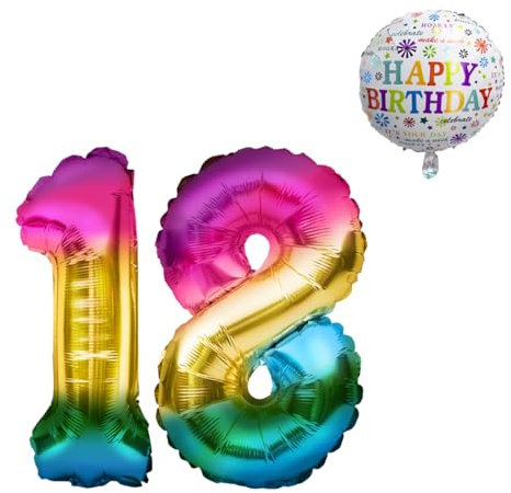 Palloncino per il 18° compleanno, XXL, set di palloncini giganti in pellicola, 101 cm, palloncino da 45 cm, nastro decorativo da 5 m, palloncino in pellicola, 18 pezzi, adatto all'elio, riutilizzabile