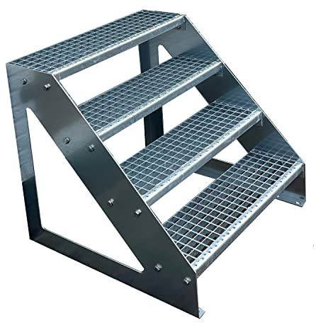 Kaminbau Mierzwa Premium trappa fristående, 4 steg (bredd 600 mm) (höjd 76 cm), väderbeständigt, rutnät, trädgårdstrappa