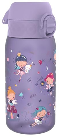 Ion8 Kids Water Bottles, 350ml/12oz, BPA Free, Leakproof, Dishwasher Safe, Easy Open, Secure Lock, Small Boys & Girls Water Bottle,Kids Drinks Bottle for Spill-free Drinking, Lilac, Fairy/Fairies