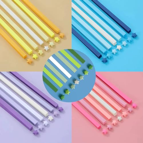 URROMA 2700 Pcs Colorful Star Paper Strips, 5 Gradient Color Series Origami Stars Paper Strips Crafts Folding Lucky Strips for School Teaching DIY Arts Crafting Supplies