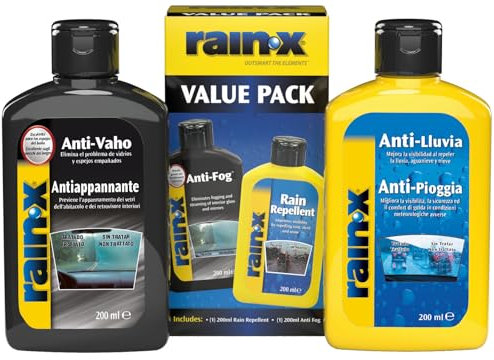 Rain-X Pack Detergenti Vetri Auto Antipioggia e Antiappannante Parabrezza e Finestrini Interni Vehicolo, Adatto per Vetri del Bagno, 2x200 ml, 26916