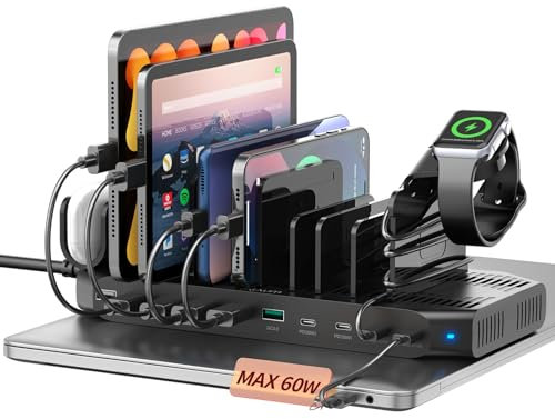 Alxum 140W USB Station de Charge 10 Ports avec QC 3.0 & PD 60W+45W+30W,Station de Chargement avec diviseurs Ajustables Compatible avec Ordinateur Portable, iPad, Tablette, iwatch, téléphone Portable