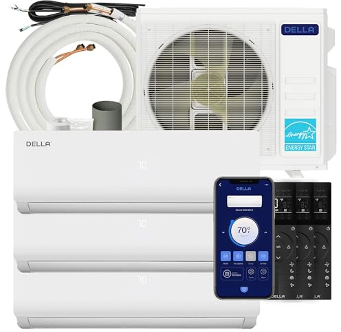 DELLA 28K BTU ODU Mini Split AC Tri 3 Zone (9K 9K 12K BTU) 20 SEER2 208-230V Works with Alexa and Wifi, Cools Up to 1350 Sq.Ft, Energy Efficient, Multi Zone, Pre-Charged Heat Pump, 16ft Kits