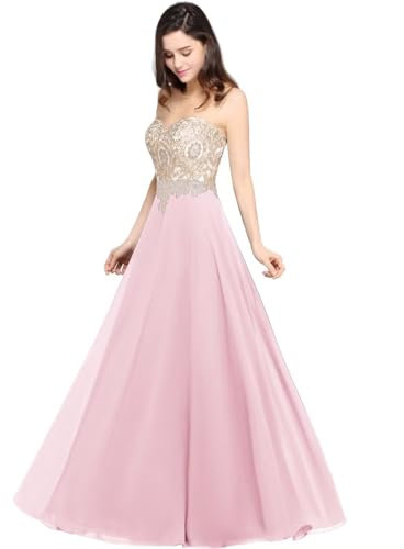 Misshow Robe de Bal de Promo pour Jeune Fille Longue sans Manches Pas Cher Grande Taille Rose Poudré 46