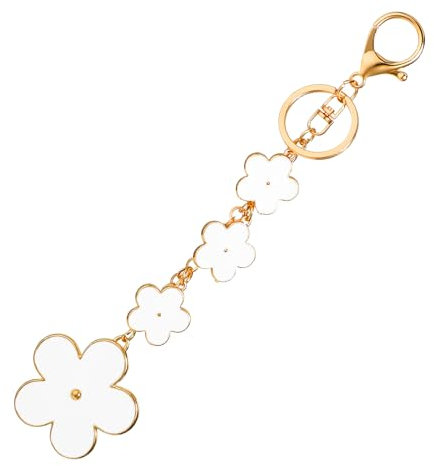 Telooco Blumen Schlüsselanhänger Anhänger Damen Mini Taschenanhänger Weiß Emaille Schlüsselanhänger Schöner Schlüsselbund Anhänger Schlüssel Aesthetic Taschen Charms für Frauen Mädchen
