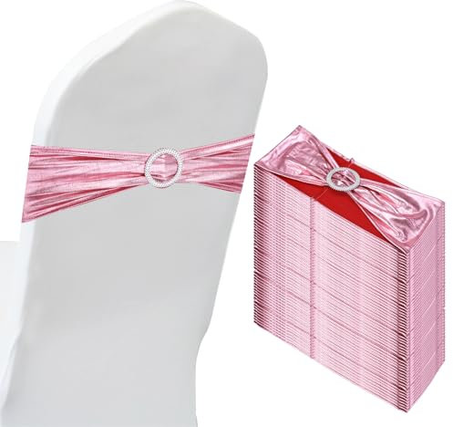 PATIKIL 14x5 Elástico Silla Fajas Lazos, 50 Paquete Elástico Silla Bandas Fajas con Hebilla Deslizante Control para Boda Banquete Decoraciones, Rosa