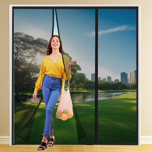 Fliegengittertüren Ohne Bohren 185x200cm Schwarz Geeignet Innen und Außenbereich Moskitonetz