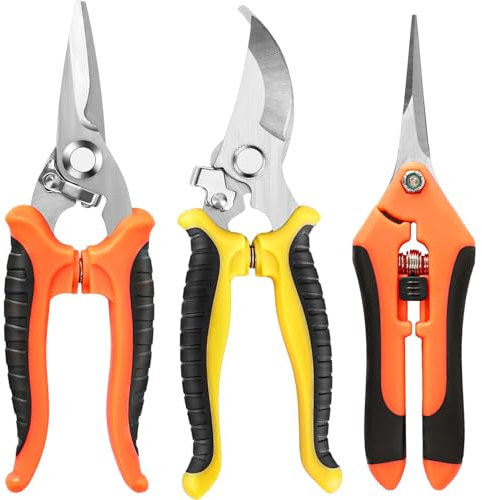 MUETKNYE 3 Pack Garden Pruning Shears, Stainless Steel Blades, Gardening Shears, Scissors, Clippers, Modern Style, Orange
