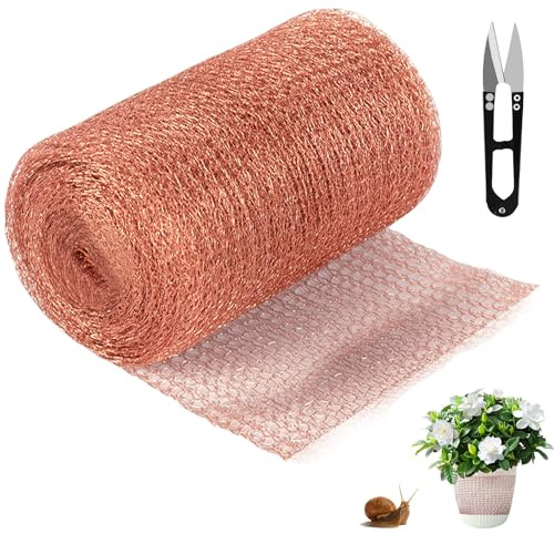 Kopparband mot sniglar, 127 mm x 9 m snigelstaket koppar nät, kopparnät snigelskydd med sax, ren koppar kopparull för trädgård snigelförsvar, möss försvar