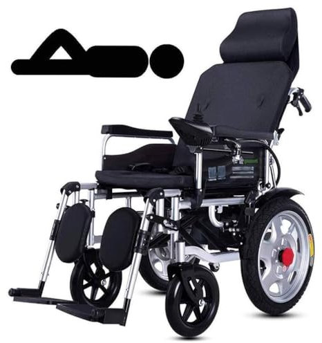 Fauteuil roulant électrique robuste avec appui-tête, pliable et portable, commande électrique ou manuelle, dossier et pédale réglables, joystick à 360°(Black,12A)