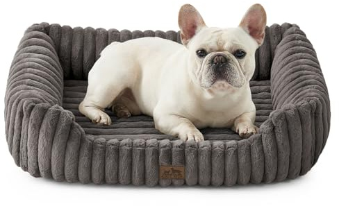 COZY KISS Dog Bed Medium Washable - Soft Orthopedic Dog Sofa for Pet, Warm and Cute Faux Fur Rectangle Bed with High Surrounding for Cats & Small Dogs, Fluffy, Non-Slip, 30x23x7 inch, Grey