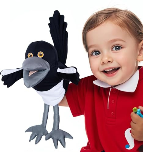 STEVE and MAGGIE Plush Toy – Maggie Magpie Hand Puppet for Kids 1+, Soft Bird Puppet for Pretend Play, Nursery Rhymes & Learning, Interactive Toddler Toy for Bedtime Story & Social Skills (SMALL)