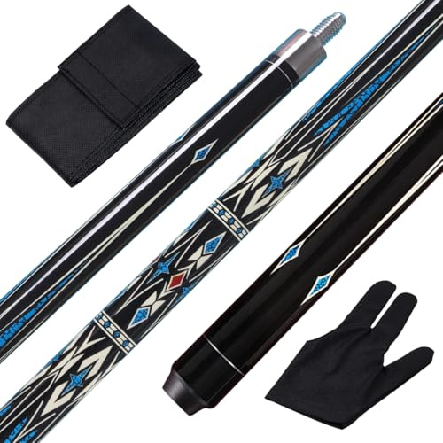 Teekerwang 1/2 Pool Cue Stick - 58 inch Maple Billiard Pool Stick, Maple Pool Cue Stick Kit, 2-Piece Billiard Pool Cue Stick (Blue)
