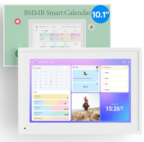 BSIMB Calendario digital de pared de 10.1 pulgadas, gráfico de tareas, calendario inteligente electrónico digital para planificador familiar, pantalla táctil FHD 1080P, montaje en pared y escritorio