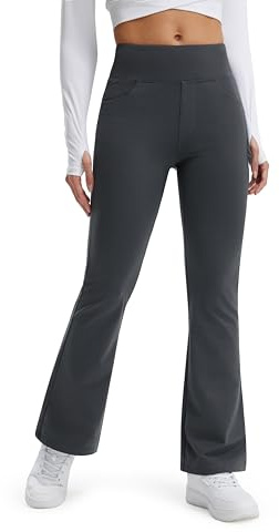 Libin Leggings Termici da Donna con Flared Pantaloni Invernali in Pile Vita Alta Impermeabili da Yoga Trekking con tasch, Grigio Scuro, XXL