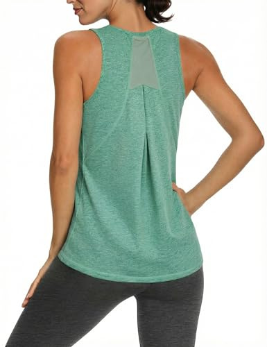 Gyabnw Camiseta Deportiva Mujer Sin Mangas, Cuello Redondo y Panel de Malla | Top deportivo mujer, diseño sin mangas, cuello redondo, malla transpirable en la espalda, corte holgado, para yoga y fitness