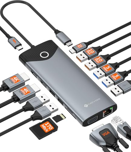 NOVOO Docking Station USB-C 15-in-1, Doppio HDMI 4K 60Hz, PD 100W, SD/TF