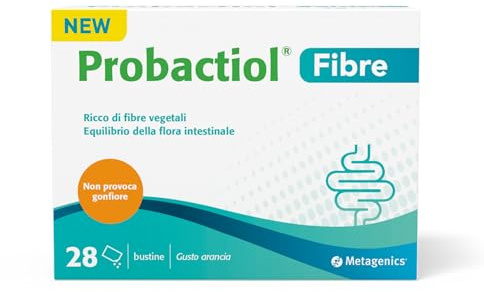 Metagenics Probactiol Fibre - Integratore per il supporto intestinale 3-in-1 con fibre, batteri vivi e vitamina B2 - Gusto arancia, 28 bustine