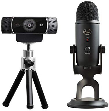 Logitech C922 Pro Stream Webcam Full HD 1080p Streaming con treppiede e licenza gratuita di 3 mesi XSplit microfoni neri + blu Microfono USB Yeti, Blackout