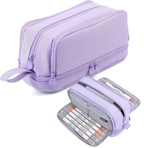 flintronic Estuche Escolar Grande Capacidad Estuche, Morada Gran Capacidad Estuche con 4 Compartimentos, Bolsa de Ferdertasche Portátil, para Niñas, Niños, Adolescentes