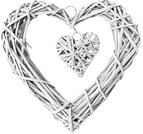 KINTRADE Couronnes artificielles en osier à suspendre en forme de cœurs gris/blanc