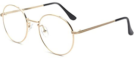 ALWAYSUV Metall Frame Retro Glasrahmen-Ebenenspiegel Dekobrille Klassisches Rund Rahmen Glasses Klare Linse Brille