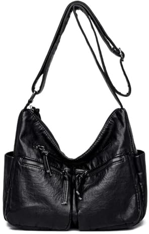 FANDARE Casuale Donna Borsa Tracolla Spalla Vintage Bauletto Impermeabile Pelle PU per Shopping Viaggio Partito Work Crossbody Bag Nero