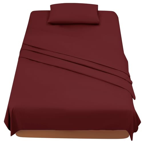Bettwäsche-Set für Doppelbetten, Bettlaken und Kissenbezüge, Mikrofaser, für Bett mit 90 cm,Bordeaux