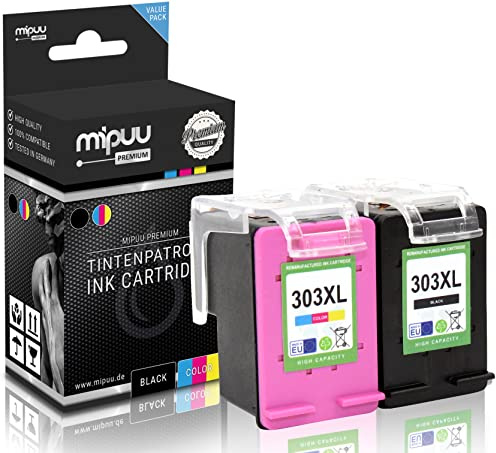 Mipuu 2 Tinten kompatibel für HP 303XL 303 XL 3YN10AE Black Color für HP Envy Inspire 7220 7221 7224 7920 7921 7924 7925 Envy Photo 6220 6230 7130 Set