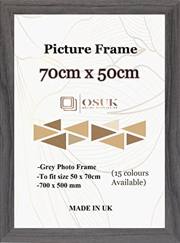 OSUK 50x70cm Grey Poster Frame - 70 x 50cm Photo Frames with Safe Perspex Front & Wall Mount Hooks - Puzzle Jigsaw Frame - 70cm x 50cm Picture Frames