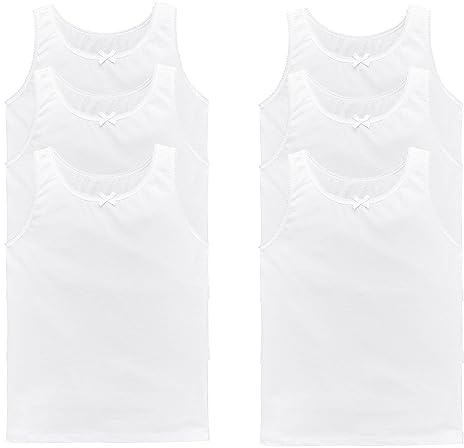 Pack of 6 Kids Girls Underwear Vest, 100% Cotton Back to School Vest, Super Soft Kids Undershirts Comfortable Sleeveless Kids Tank Tops 2-13 Years Old (White, 6-8)