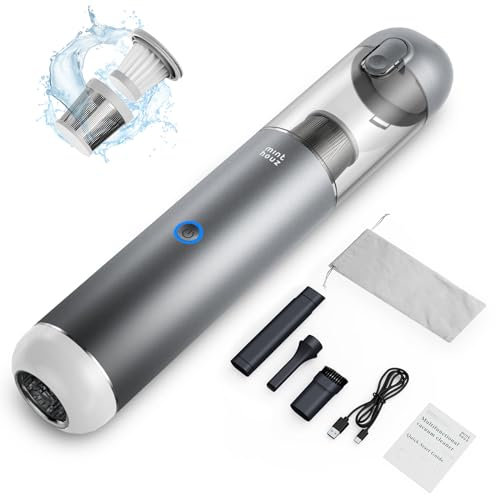 Minthouz 17000Pa Handstaubsauger für das Auto - 120W Autostaubsauger kabellos wiederaufladbar mit 74000r/min Gebläse, tragbarer kabelloser Mini-Handstaubsauger mit LED/SOS-Licht für Auto - Grau
