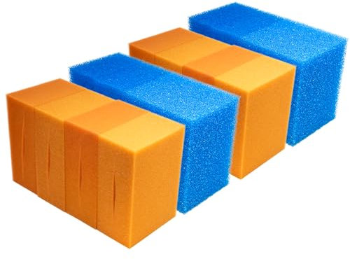 VIALIA 16x Filterschwamm Teichfilter geschlitzt kompatibel mit Oase BioTec 18 und Screenmatic, 21,5 x 15,5 x 9 cm, 8X Blau grob 8X Rot fein, Teichfilter Ersatzteile Durchlauffilter