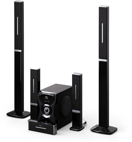 auna Areal 825 5.1 Soundsystem Kabellos mit Bluetooth, 100-W-Subwoofer und RGB-Beleuchtung - USB-/SD-Anschlüsse, AUX und Optischer Eingang, Heimkino-Lautsprecher mit Fernbedienung