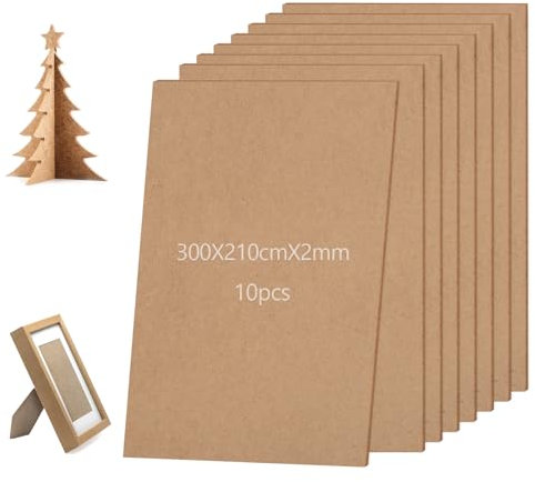 A4 MDF Wood Board 2mm Thick, 8Pcs 30x21cm Crafts Hardboard Sheets，Chipboard for Art, Painting Board, Fiberboard Medium Density, Drawing Blocks for Laser Engraving, Decor, Modelling