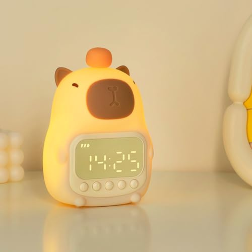 Capybara Väckarklocka med Nattljus, Söt Capybara Klocka Dämpande Nattljus, Laddningsbar Bordslampa, Sömnträningsklocka, Tid Att Väcka Klocka för Baby, Barn, Studenter