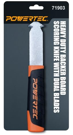 POWERTEC Heavy Duty Backer Board Scoring Knife, Ergonomic Grip, Dual Tungsten Carbide Blades for Tile Cement Board, Laminate (71903) 1 Pack