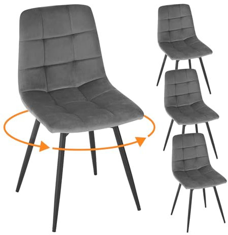 EUGAD Esszimmerstühle drehbar 4er Set, für Esszimmer Küche Wohnzimmer, Küchenstühle gepolstert mit Rückenlehne Samtbezug, mit Metallbeinen, 150 kg belastbar, Dunkelgrau
