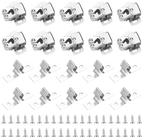 10 Pcs Twin Double Roller Catch, Zinc Plated Door Catch, Cupboard Latch with 40 Screws, Cabinet Wardrobe Door Latch, Furniture Catches, Closet Wardrobe Catch for Home Caravan Kitchen Drawer Bookcase