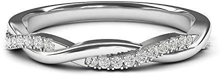 Bague en argent sterling 2,5 mm avec moissanite torsadée ou faux diamant, Argent, Moissanite