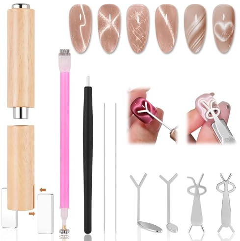EBANKU 9PCS Cat Eye Magnete Bastone per Unghie Set, Magnetico Stick Magnete per Unghie - Nail Art Tool Uso con Occhio del Gatto UV Gel Polish Polvere o Smalto