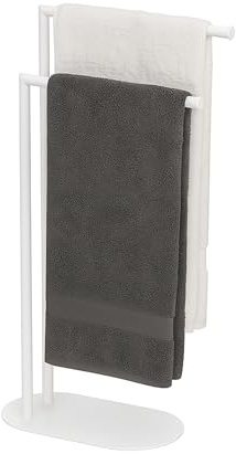 Relaxdays Portasciugamani a 2 Bracci Sfalsati, Piantana da Bagno, HLP: 78,5x38,5x17 cm, Porta Asciugamani, Ferro, Bianco