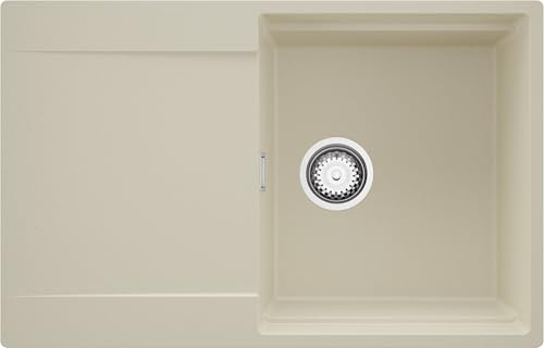 PRIMAGRAN Lavello da Cucina Beige 78x50cm, Lavandino in Granito a 1 vasca + Sifone Classico, Lavabo Incasso al mobile 50cm - San Francisco S006